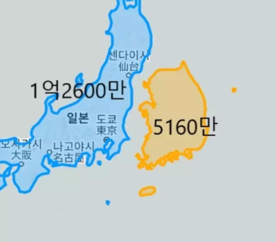 우리나라 인구 밀도 체감 비교