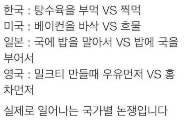 실제 국가별 논쟁의 찍먹 vs 부먹 버전