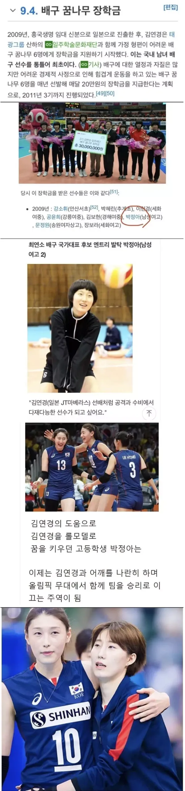 김연경이 12년 전 장학금 지원했던 배구 선수